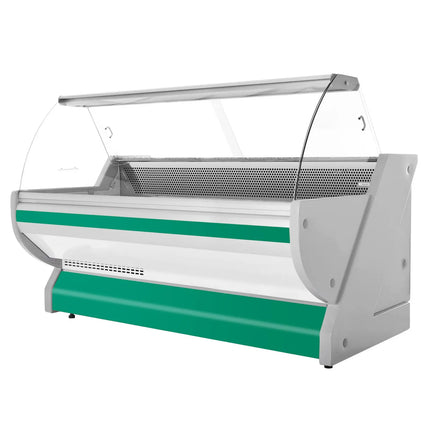 GGM Gastro Serve Over Counter - 2515x1150mm - green front - meat lighting - illuminated front panel - granite worktop