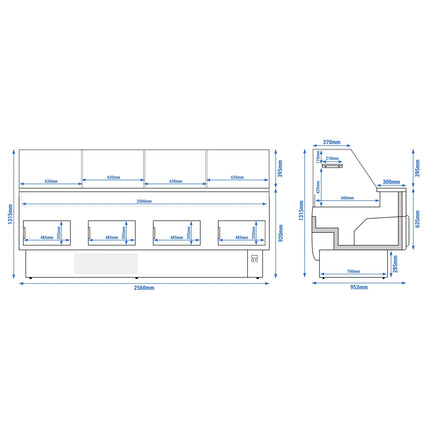 GGM Gastro Serve Over Counter - 2560mm - with 4 doors - front panel light green - capacity 282 litres