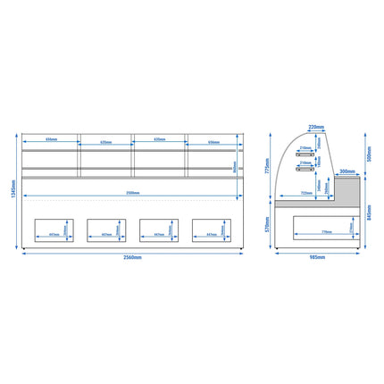 GGM Gastro Serve Over Counter - 2560x985mm - with 4 doors - capacity 430 litres - curved front glass - LED lighting