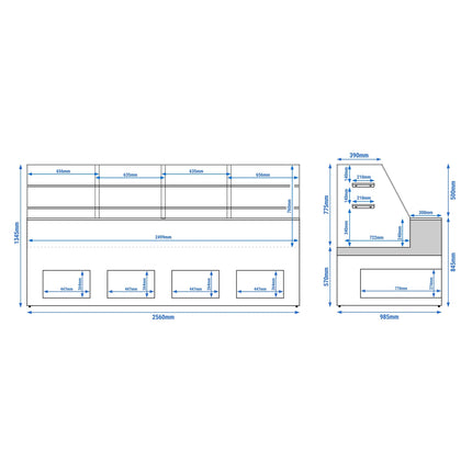 GGM Gastro Serve Over Counter - 2560x985mm - with 4 doors - LED lighting