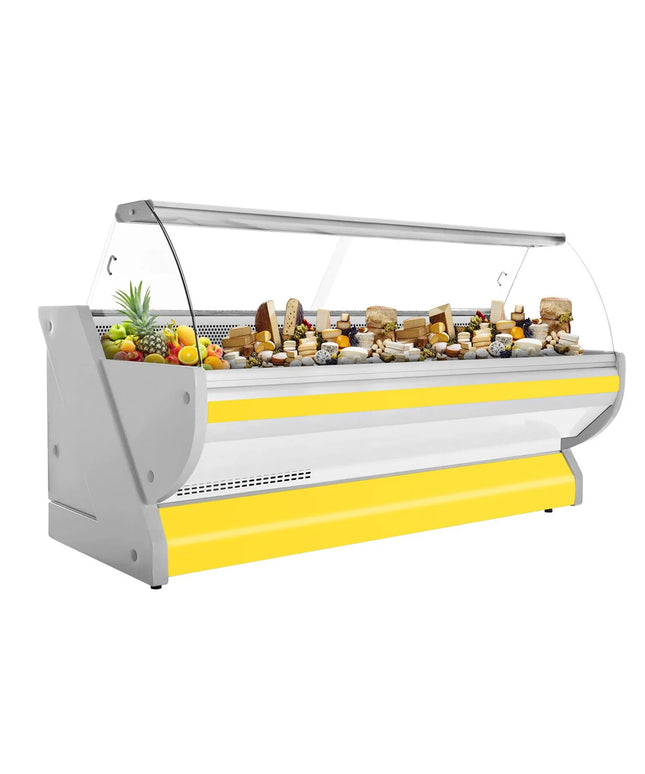 GGM Gastro Serve Over Counter - 2965x1150mm - curved front glass - granite worktop - yellow front - capacity 570 litres