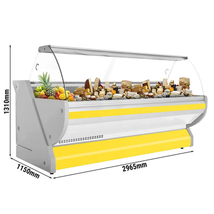 GGM Gastro Serve Over Counter - 2965x1150mm - curved front glass - granite worktop - yellow front - capacity 570 litres