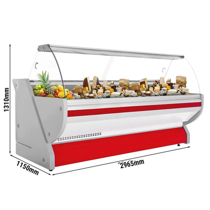 GGM Gastro Serve Over Counter - 2965x1150mm - granite worktop - front panel red - capacity 570 litres - curved front glass