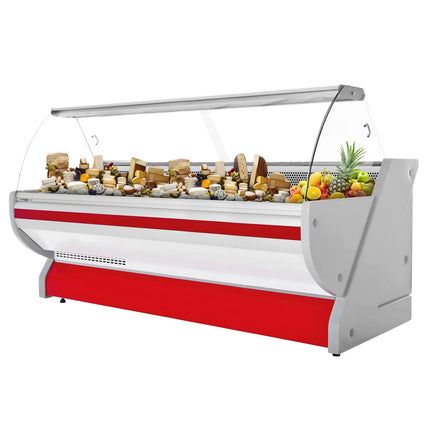 GGM Gastro Serve Over Counter - 2965x1150mm - granite worktop - front panel red - capacity 570 litres - curved front glass