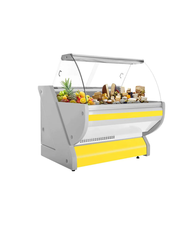 GGM Gastro Serve Over Counter - 990x1150mm - curved front glass - granite worktop - yellow front - capacity 250 litres