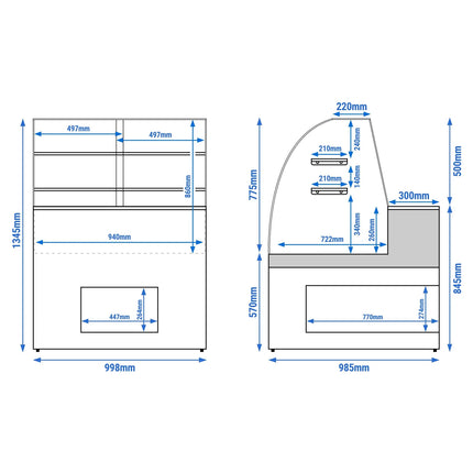 GGM Gastro Serve Over Counter - 998mm - with 2 shelves - capacity 163 litres