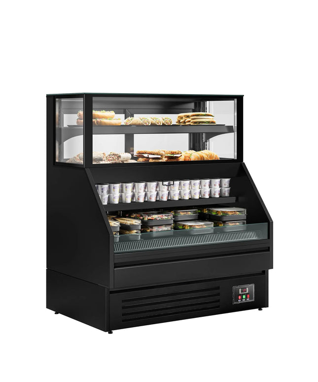 GGM Gastro Serve Over Counter HELSINKI - 1200x800mm - glass doors - black front - capacity 199 litres - with 4 shelves