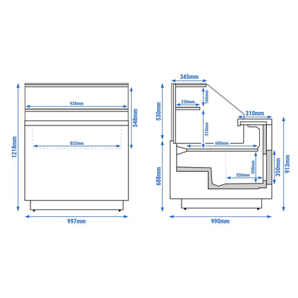 GGM Gastro Serve Over Counter RIGA - 1058mm - with 1 door - LED lighting - capacity 103 litres