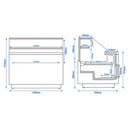 GGM Gastro Serve Over Counter RIGA - 1370mm - double glazing - with 2 shelves - with 2 doors - capacity 138 litres