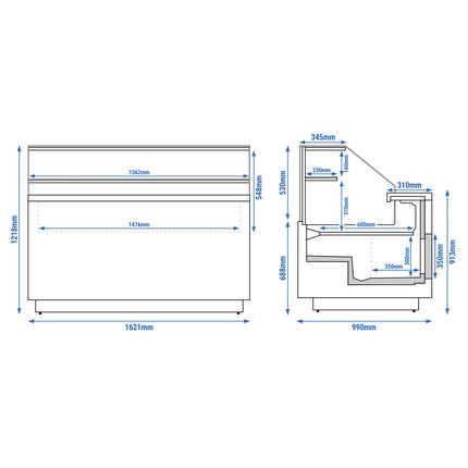 GGM Gastro Serve Over Counter RIGA - 1682mm - with 2 doors - capacity 138 litres - LED lighting - safety glass