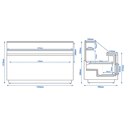 GGM Gastro Serve Over Counter RIGA - 1995mm - with 3 doors - LED lighting - capacity 206 litres