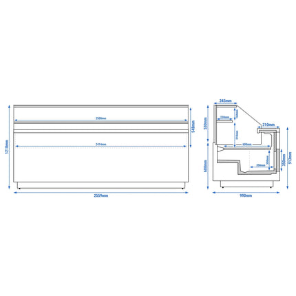 GGM Gastro Serve Over Counter RIGA - 2620x990mm - with 4 doors - 2 shelves - capacity 275 litres