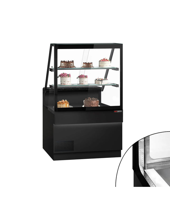 GGM Gastro Serve Over Counter TORONTO - 1000mm - double glazing - black front - with 2 shelves - granite worktop