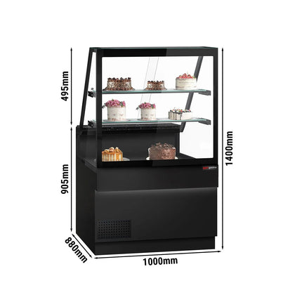 GGM Gastro Serve Over Counter TORONTO - 1000mm - double glazing - black front - with 2 shelves - granite worktop