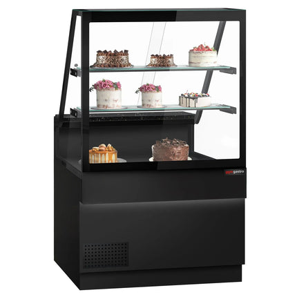 GGM Gastro Serve Over Counter TORONTO - 1000mm - double glazing - black front - with 2 shelves - granite worktop