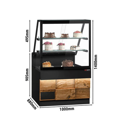 GGM Gastro Serve Over Counter TORONTO - 1000mm - double glazing - wood front - with 2 shelves - granite worktop