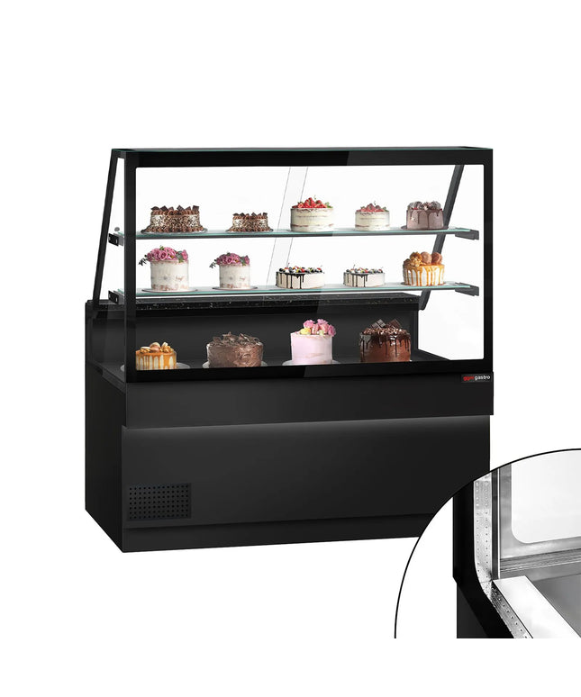 GGM Gastro Serve Over Counter TORONTO - 1600x900mm - double glazing - black front - with 2 shelves - granite worktop