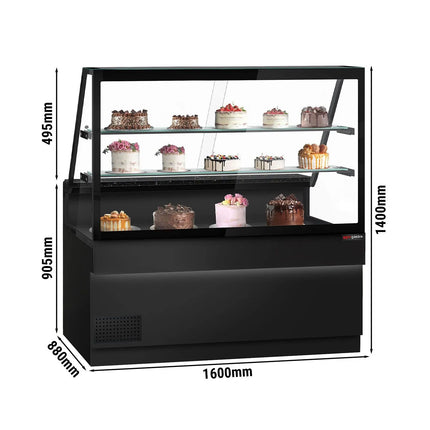 GGM Gastro Serve Over Counter TORONTO - 1600x900mm - double glazing - black front - with 2 shelves - granite worktop