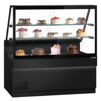 GGM Gastro Serve Over Counter TORONTO - 1600x900mm - double glazing - black front - with 2 shelves - granite worktop