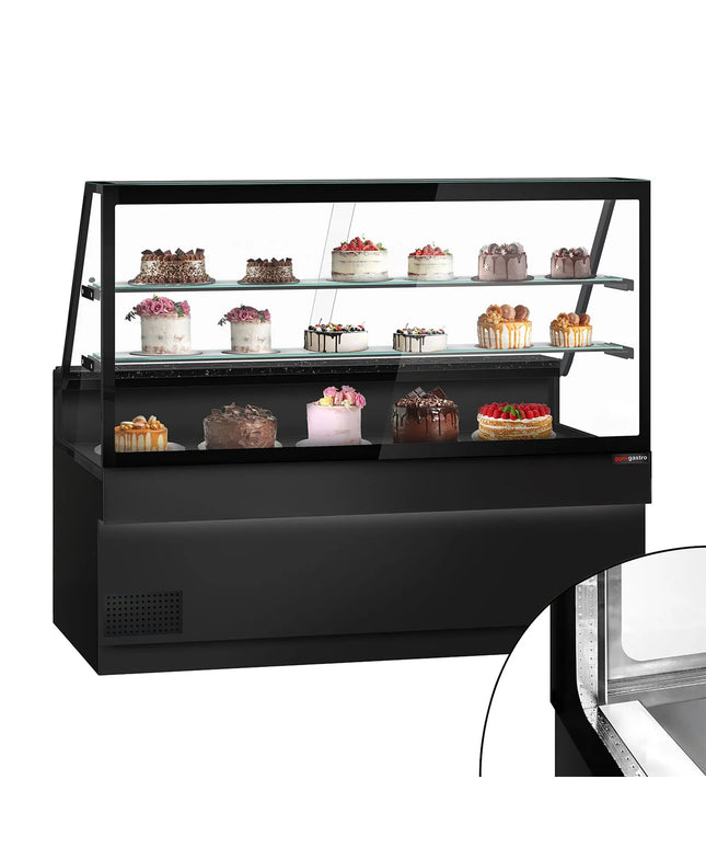 GGM Gastro Serve Over Counter TORONTO - 2000mm - double glazing - black front - with 2 shelves - granite worktop