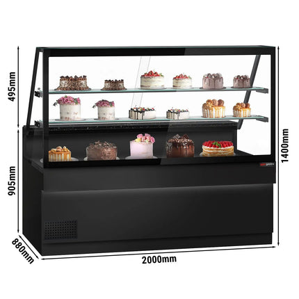 GGM Gastro Serve Over Counter TORONTO - 2000mm - double glazing - black front - with 2 shelves - granite worktop