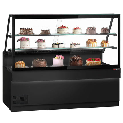 GGM Gastro Serve Over Counter TORONTO - 2000mm - double glazing - black front - with 2 shelves - granite worktop