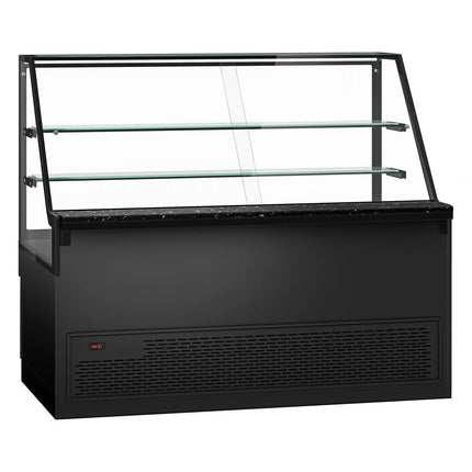 GGM Gastro Serve Over Counter TORONTO - 2000mm - double glazing - black front - with 2 shelves - granite worktop