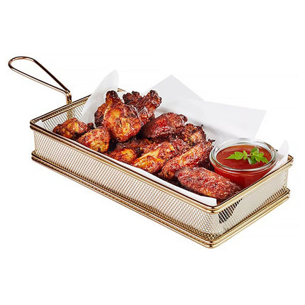 GGM Gastro Serving Basket - SNACKHOLDER - Stainless Steel - Rectangular - 215x105mm - with 1 Handle - GOLD