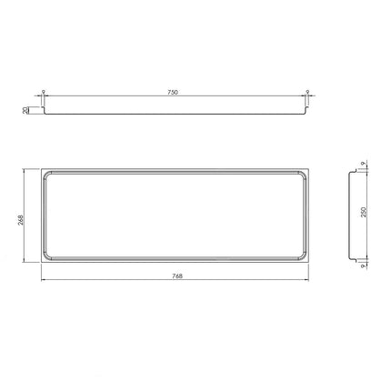 GGM Gastro Serving Tray - Stainless Steel - with Rim - 768x268x20mm