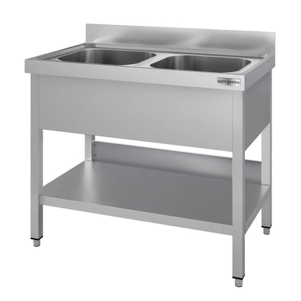 GGM Gastro Stainless Steel Commercial Sink Unit ECO - 1000x600mm - with Double Bowl Centre - with Undershelf - with Upstand