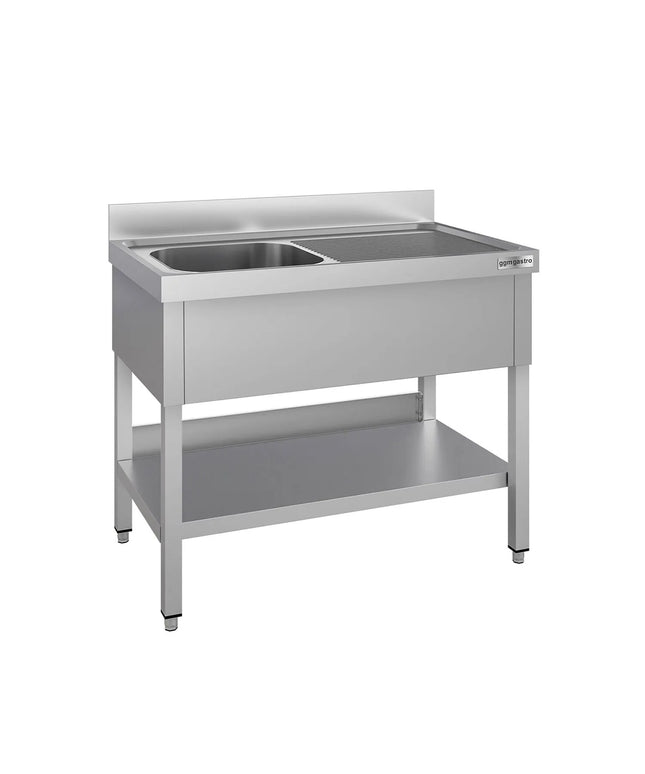 GGM Gastro Stainless Steel Commercial Sink Unit ECO - 1000x600mm - with Single Bowl Left-hand - with Undershelf - with Upstand