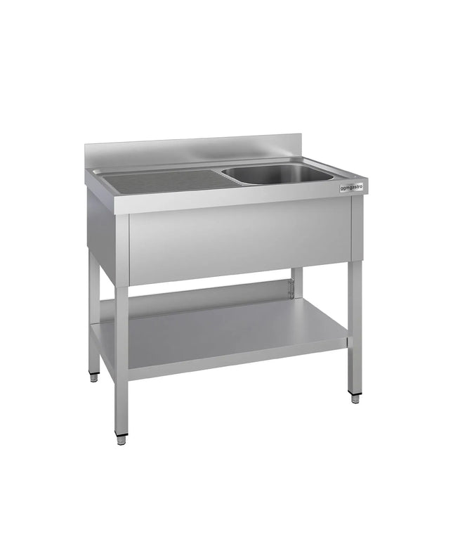 GGM Gastro Stainless Steel Commercial Sink Unit ECO - 1000x600mm - with Single Bowl Right-hand - with Undershelf - with Upstand