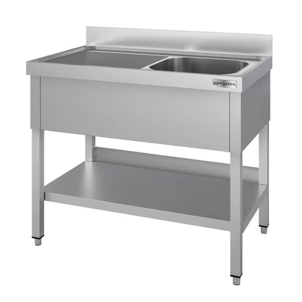 GGM Gastro Stainless Steel Commercial Sink Unit ECO - 1000x600mm - with Single Bowl Right-hand - with Undershelf - with Upstand