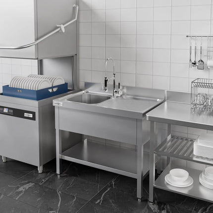 GGM Gastro Stainless Steel Commercial Sink Unit ECO - 1000x600mm - with Single Bowl Left-hand - with Undershelf - with Upstand