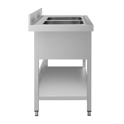 GGM Gastro Stainless Steel Commercial Sink Unit ECO - 1000x700mm - with Double Bowl Centre - with Undershelf - with Upstand