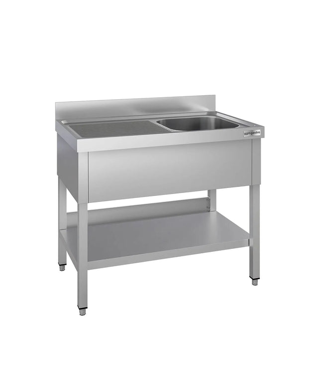 GGM Gastro Stainless Steel Commercial Sink Unit ECO - 1000x700mm - with Single Bowl Right-hand - with Undershelf - with Upstand