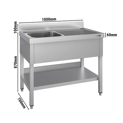 GGM Gastro Stainless Steel Commercial Sink Unit ECO - 1000x700mm - with Single Bowl Left-hand - with Undershelf