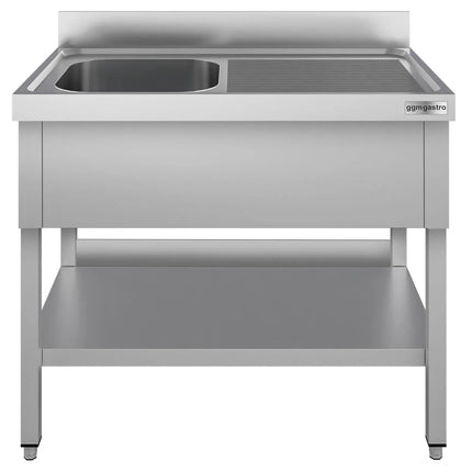 GGM Gastro Stainless Steel Commercial Sink Unit ECO - 1000x700mm - with Single Bowl Left-hand - with Undershelf