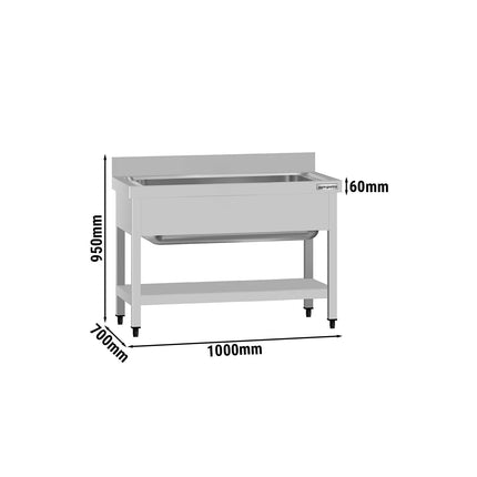 GGM Gastro Stainless Steel Commercial Sink Unit ECO - 1000x700mm - with Undershelf & Single Bowl - with Upstand
