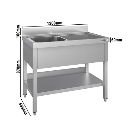 GGM Gastro Stainless Steel Commercial Sink Unit ECO - 1200x600mm - with Single Bowl Left-hand - with Undershelf - with Upstand