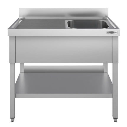 GGM Gastro Stainless Steel Commercial Sink Unit ECO - 1200x600mm - with Single Bowl Right-hand - with Undershelf - with Upstand