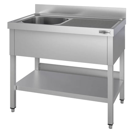 GGM Gastro Stainless Steel Commercial Sink Unit ECO - 1200x600mm - with Single Bowl Left-hand - with Undershelf - with Upstand
