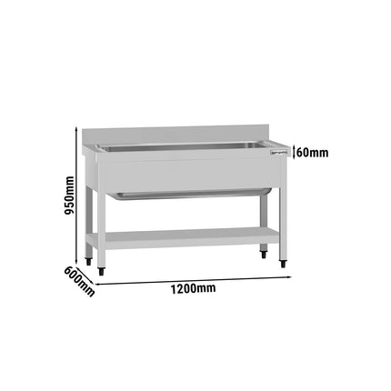GGM Gastro Stainless Steel Commercial Sink Unit ECO - 1200x600mm - with Undershelf & Single Bowl - with Upstand