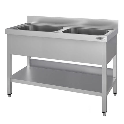GGM Gastro Stainless Steel Commercial Sink Unit ECO - 1200x700mm - with Double Bowl Centre - with Undershelf - with Upstand