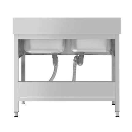 GGM Gastro Stainless Steel Commercial Sink Unit ECO - 1200x700mm - with Double Bowl Centre - with Undershelf - with Upstand