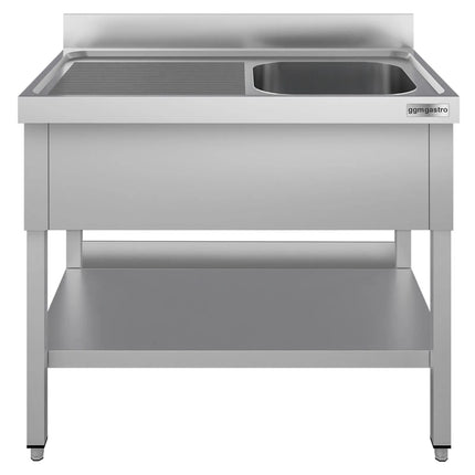 GGM Gastro Stainless Steel Commercial Sink Unit ECO - 1200x700mm - with Single Bowl Right-hand - with Undershelf - with Upstand