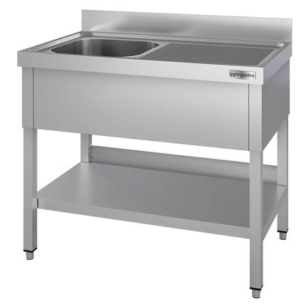 GGM Gastro Stainless Steel Commercial Sink Unit ECO - 1200x700mm - with Single Bowl Left-hand - with Undershelf - with Upstand