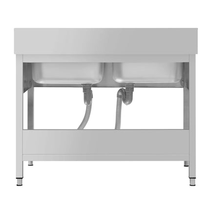 GGM Gastro Stainless Steel Commercial Sink Unit ECO - 1400x600mm - with Double Bowl Centre - with Undershelf - with Upstand
