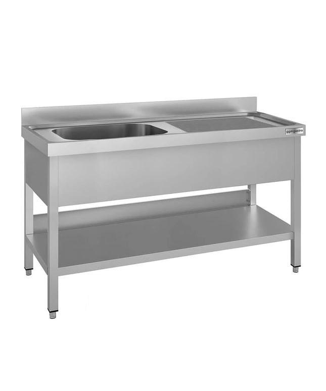 GGM Gastro Stainless Steel Commercial Sink Unit ECO - 1400x600mm - with Single Bowl Left-hand - with Undershelf - with Upstand