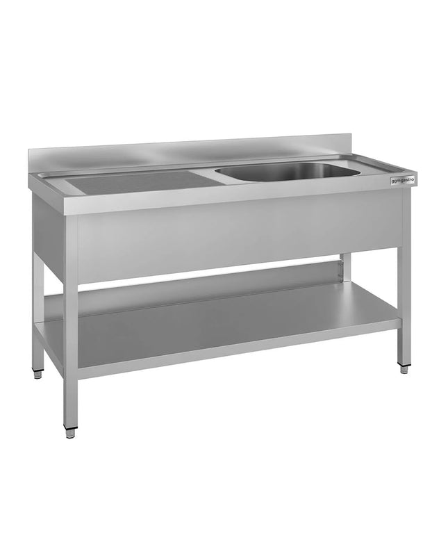 GGM Gastro Stainless Steel Commercial Sink Unit ECO - 1400x600mm - with Single Bowl Right-hand - with Undershelf - with Upstand